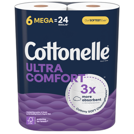 Cottonelle Ultra Comfort Toilet Paper: 6 Mega Rolls (24 Regular Rolls), 244 Sheets Each