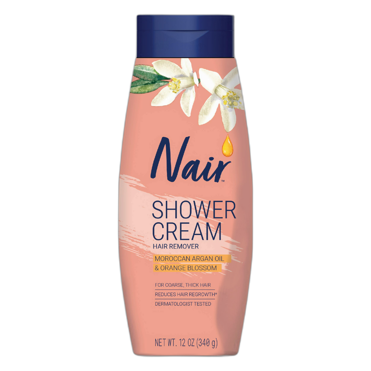 Nair Shower Cream Hair Remover with Moroccan Argan Oil and Orange Blossom, Body Hair Removal Cream for Women, 12 oz