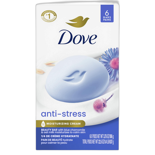 Dove Anti-Stress Blue Chamomile And Oat Milk Moisturizes to Calm Skin Soap 106g Pack Of 6