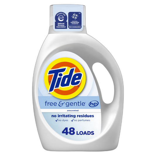Tide Free & Gentle Liquid Laundry Detergent, 63 fl oz, 48 Loads, HE Compatible