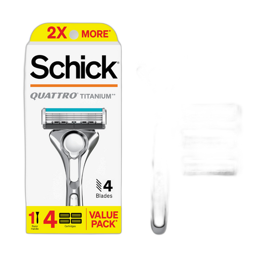 Schick Quattro Titanium Razor, 1 Razor Handle and 4 Cartridges | Shaving Razors for Men, 4 Blade Mens Razors for Shaving, Razor Blades for Men, 1 Handle with 4 Razor Blades Refills