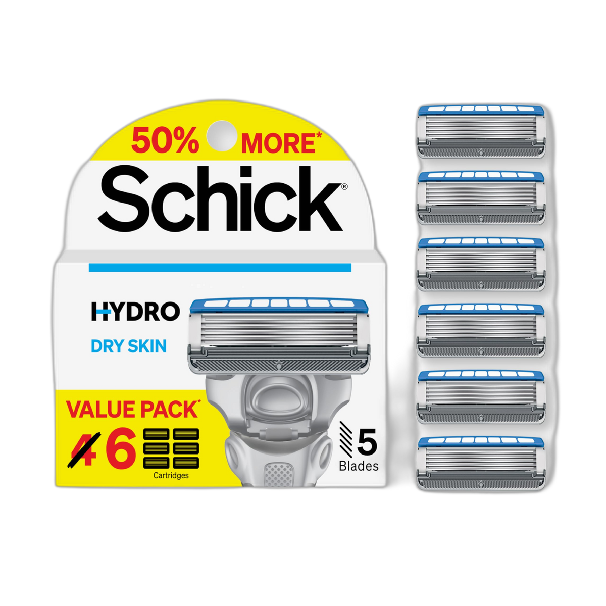 Schick Hydro Dry Skin Razor Refills, 6ct | 5 Blade Men's Razor Blades