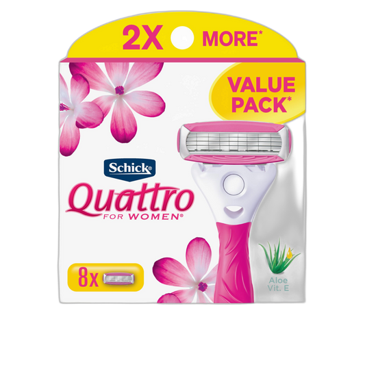Schick Quattro Womens Razor for Shaving Refllls, Razors for Women Value Pack, Ladies Razors for Legs - 8 Count