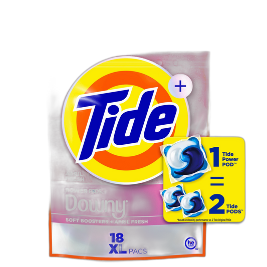 Tide Power PODs 2-in-1 Laundry Detergent Pods with Downy Soft Boosters, Lasting Freshness with April Fresh Scent, 18 Count