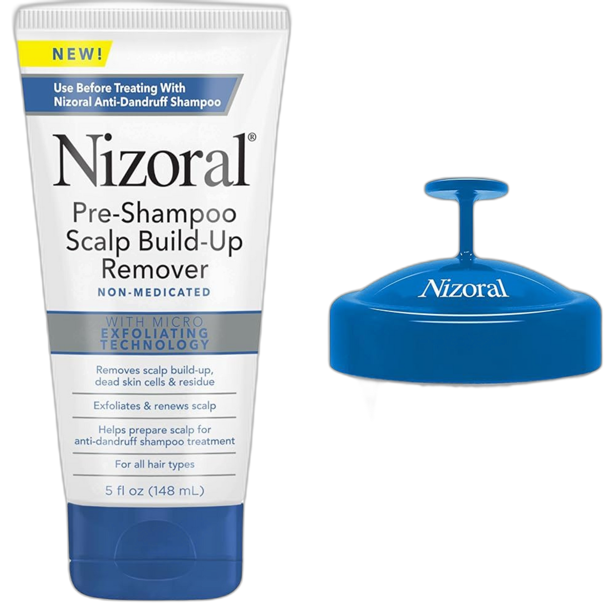 Nizoral Pre-Shampoo Scalp Build-Up Remover & Hair Shampoo Brush with Soft Silicone Scalp Massager Brush Head, for All Hair Types