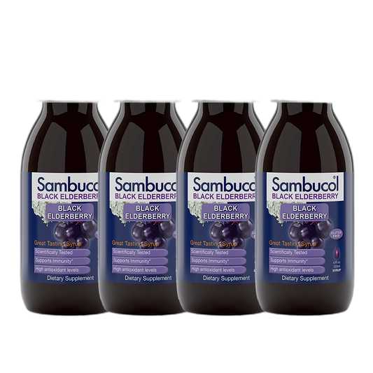 Sambucol Black Elderberry Syrup - Sambucus Elderberry Syrup, Black Elderberry Liquid, Immune Support for Kids and Adults, High Antioxidants, Gluten Free - Original Formula, 4 Fl Oz, 4-Pack