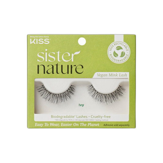 KISS Sister Nature Vegan, False Eyelashes, 'Ivy', 14 mm, Includes 1 Pair Of Lash, Contact Lens Friendly, Easy to Apply, Reusable Strip Lashes