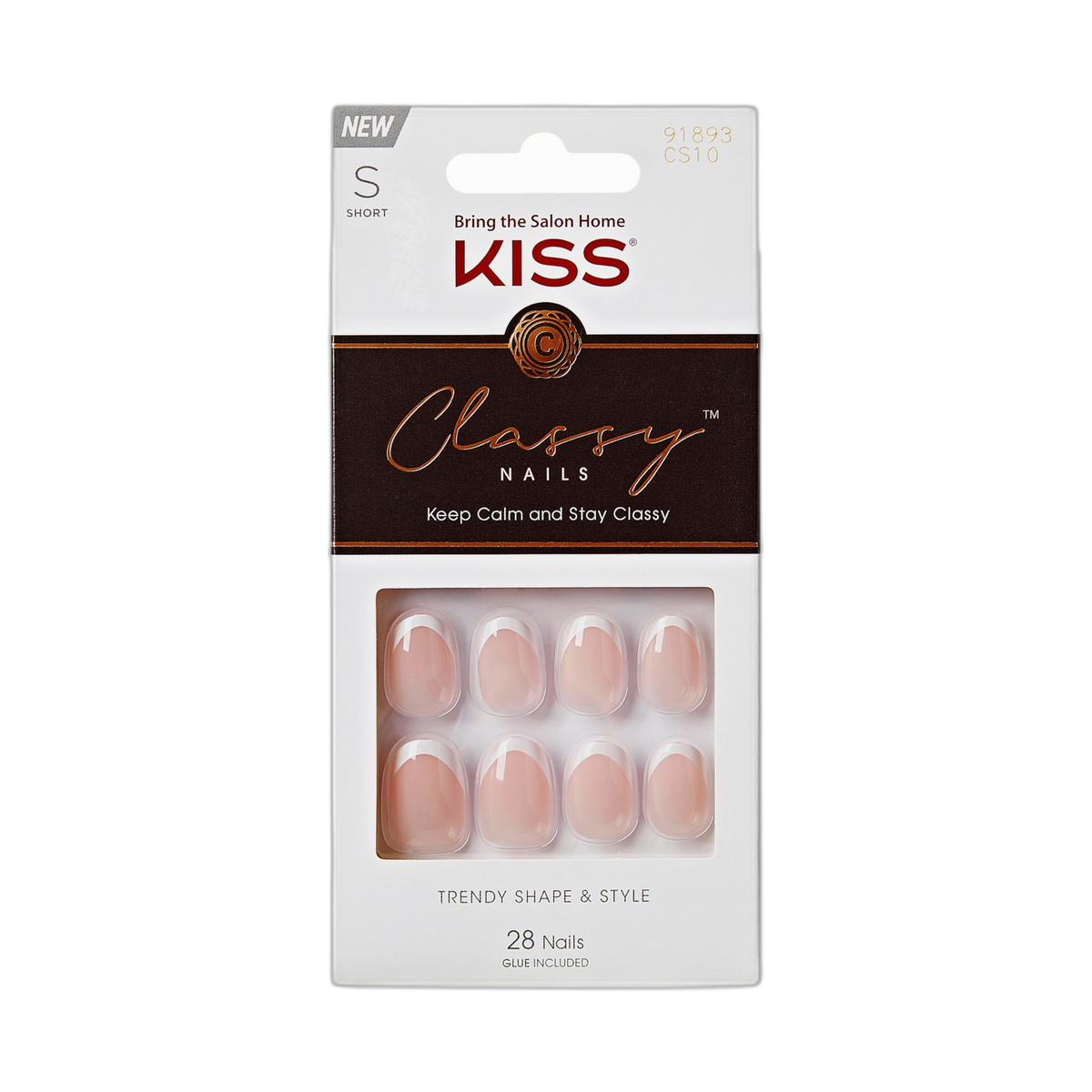 KISS Classy, Press On Nails, Nail glue included, 'Exclusive Only', Light White, Short Size, Oval Shape, Includes 28 Nails, 2g glue, 1 Manicure Stick, 1 Mini File