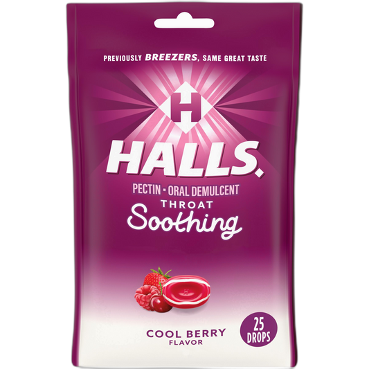 Halls Throat Soothing Drops - Cool Berry Flavor - 25 ct per Bag - 3 Pack - New Packaging, Purple