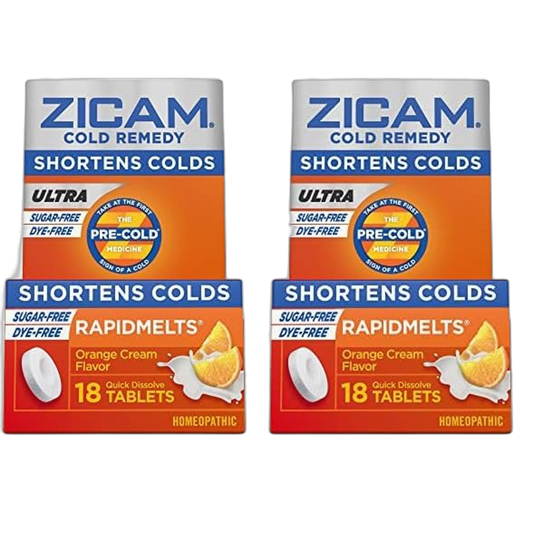 Zicam Ultra Cold Remedy Zinc Rapidmelts, Orange Cream Flavor, Homeopathic, Cold Shortening Medicine, Shortens Cold Duration, Sugar-Free, Dye-Free, 18 Count (Pack of 2)