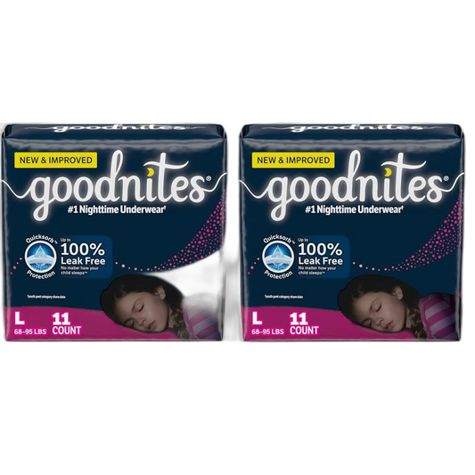 Goodnites Girls' Nighttime Bedwetting Underwear, Size Large (68-95 lbs), 11 Ct (Pack of 2)
