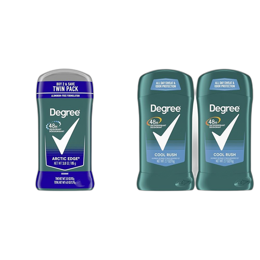 Degree Men Arctic Edge Deodorant 48-Hour 3 oz Twin Pack and Cool Rush Antiperspirant Deodorant 48-Hour 2.7 oz Pack of 2