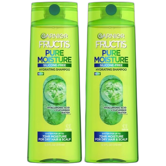 Garnier Fructis Pure Moisture Hydrating Shampoo Hyaluronic Acid + Cucumber Water, 12.5 FL.OZ (370ml) - Pack of 2, Green