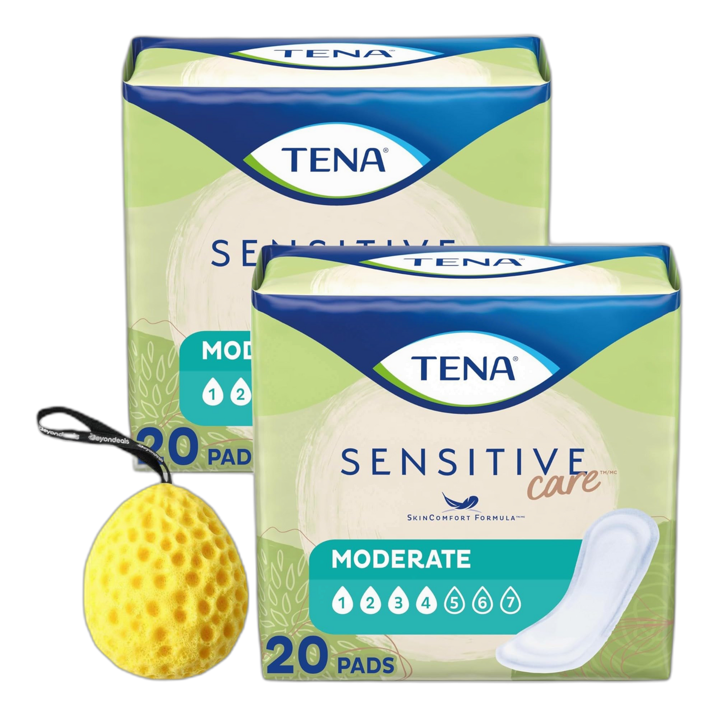 Sensitive Care Pad Moderate, 20 Regular Pads - Bladder Leakage Pads for Women | Bundled with Beyondeals Bath Sponge - Soft, Breathable, High Absorbent Incontinence Pad Cotton ~ [Pack of 2]