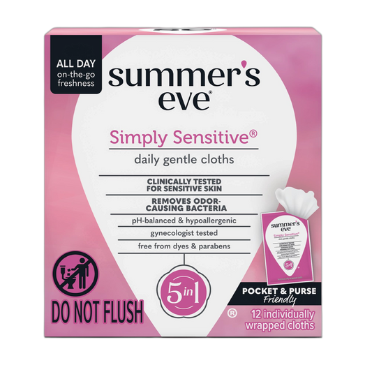Summer's Eve Simply Sensitive Daily Refreshing Feminine Wipes, Removes Odor, pH Balanced, 12 Count, 1 Pack