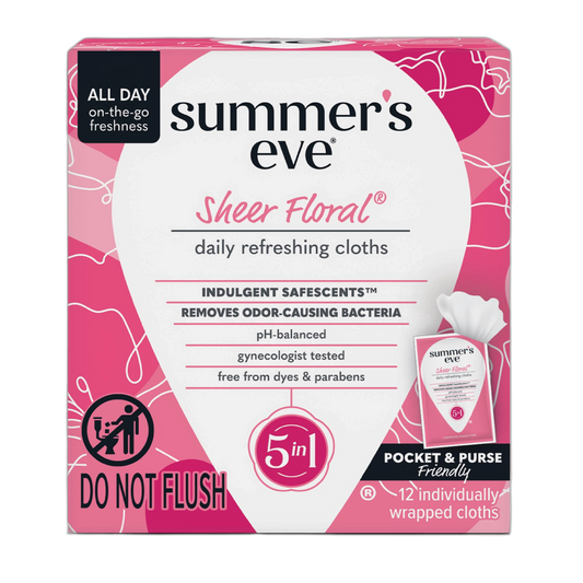 Summer's Eve Sheer Floral Daily Refreshing Feminine Wipes, Removes Odor, pH Balanced, 12 Count, 1 Pack
