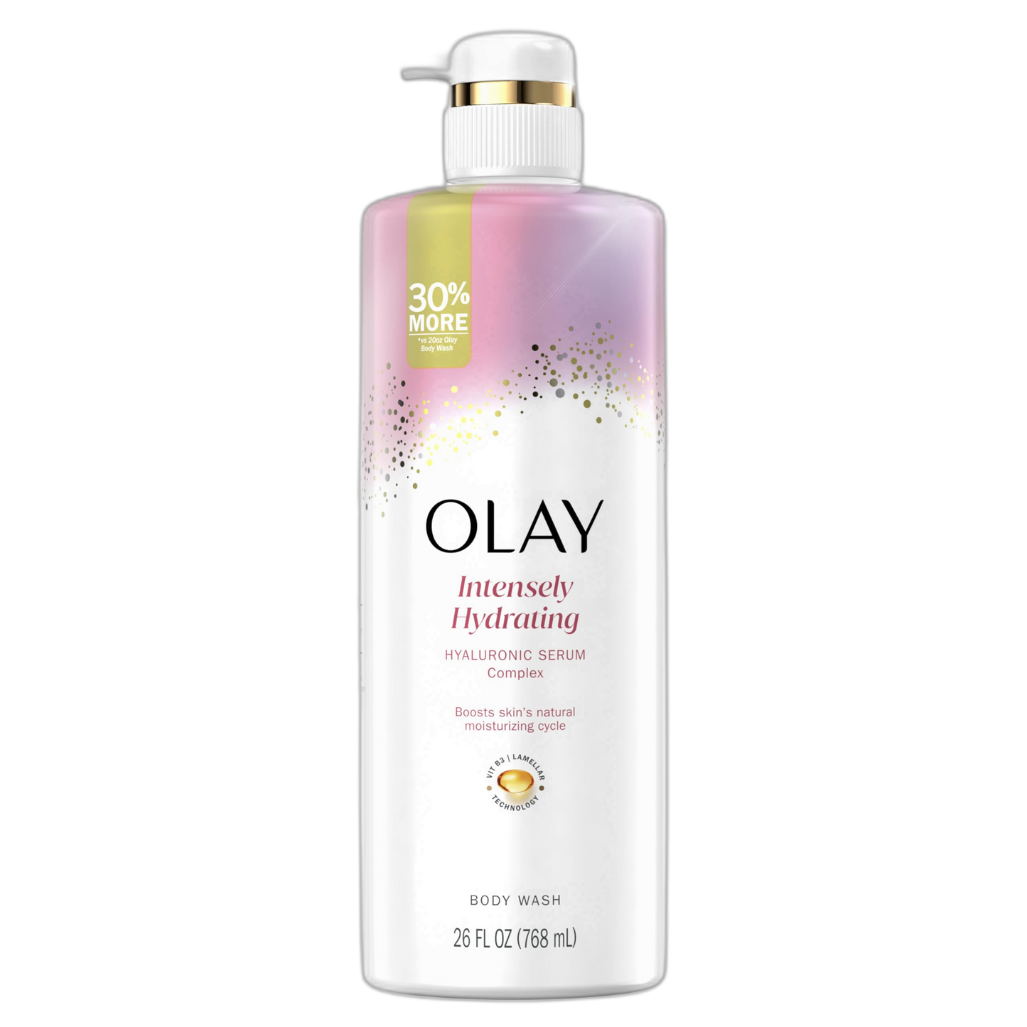 Olay Body Wash for Women, Intensely Hydrating, Hyaluronic Acid Serum Complex, Renews Moisture, Free of Parabens & Phthalates, Vitamin B3 Lameller Technology, For All Skin Types, 26 fl oz