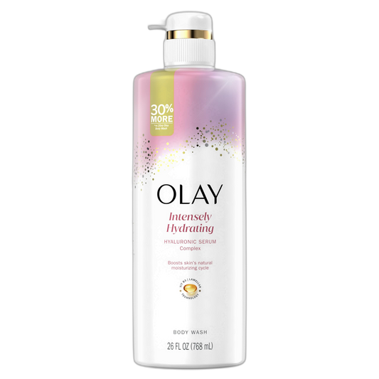 Olay Body Wash for Women, Intensely Hydrating, Hyaluronic Acid Serum Complex, Renews Moisture, Free of Parabens & Phthalates, Vitamin B3 Lameller Technology, For All Skin Types, 26 fl oz