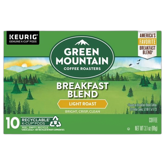 Green Mountain Coffee Roasters, Light Roast, Breakfast Blend, Coffee, K-Cup Pods, 10 Count