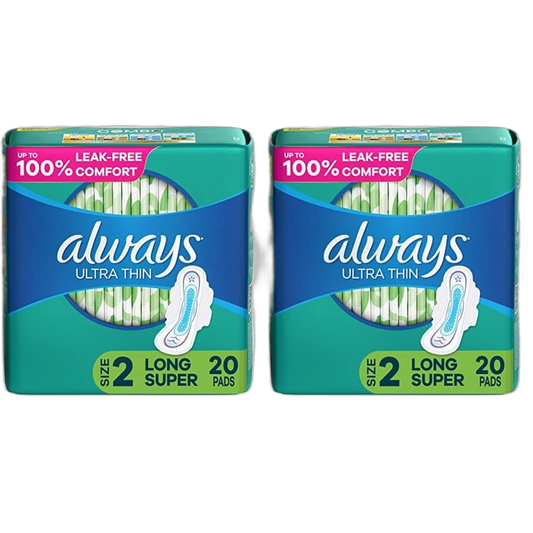 Always Ultra Thin Daytime Regular Pads with Wings - Size 2, Unscented, 20 ct (Pack of 2)