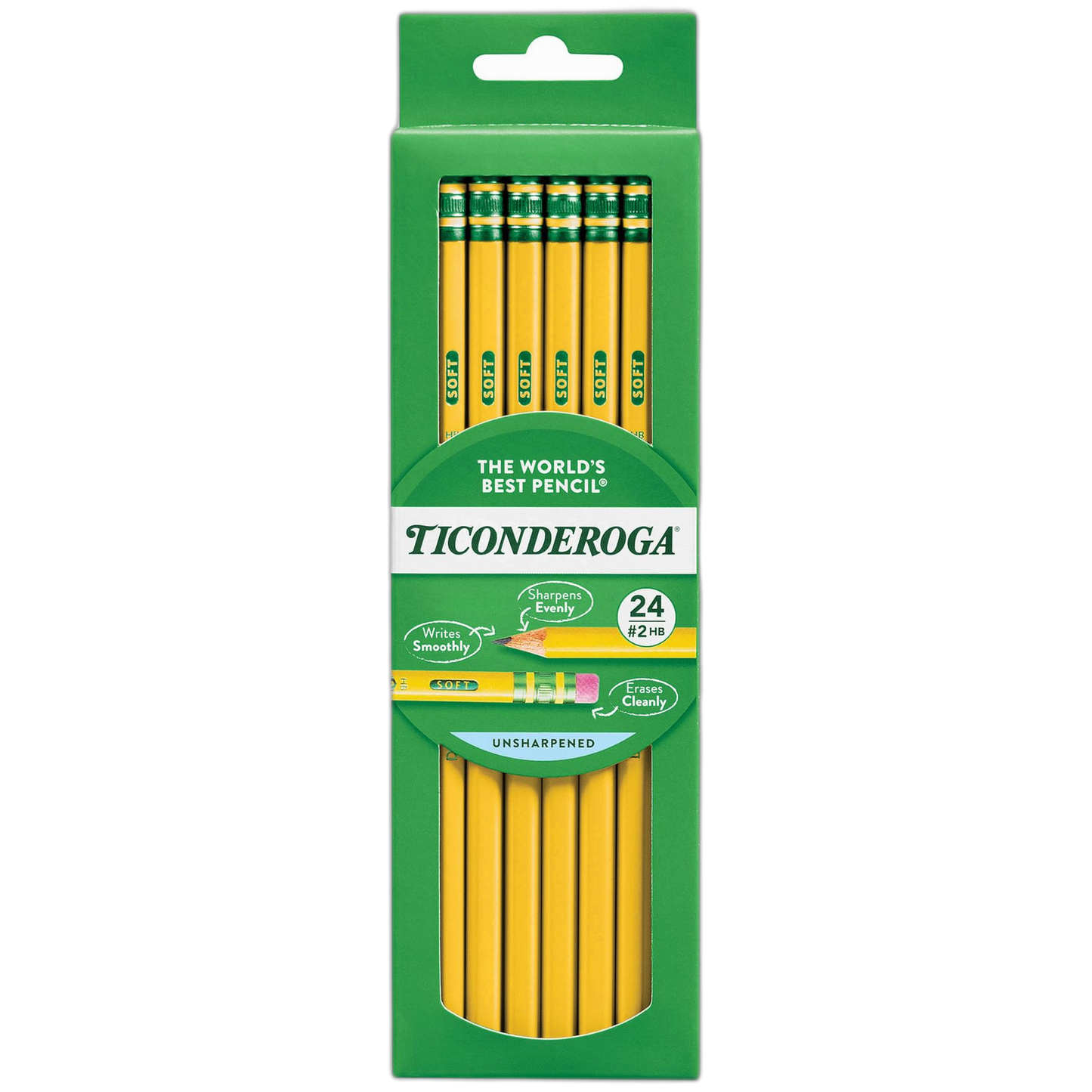 Ticonderoga Wood-Cased Pencils, Unsharpened, 2 HB Soft, Yellow, 24 Count