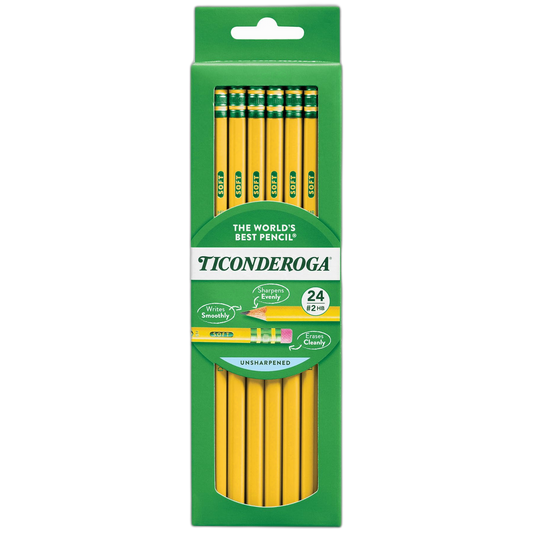 Ticonderoga Wood-Cased Pencils, Unsharpened, 2 HB Soft, Yellow, 24 Count
