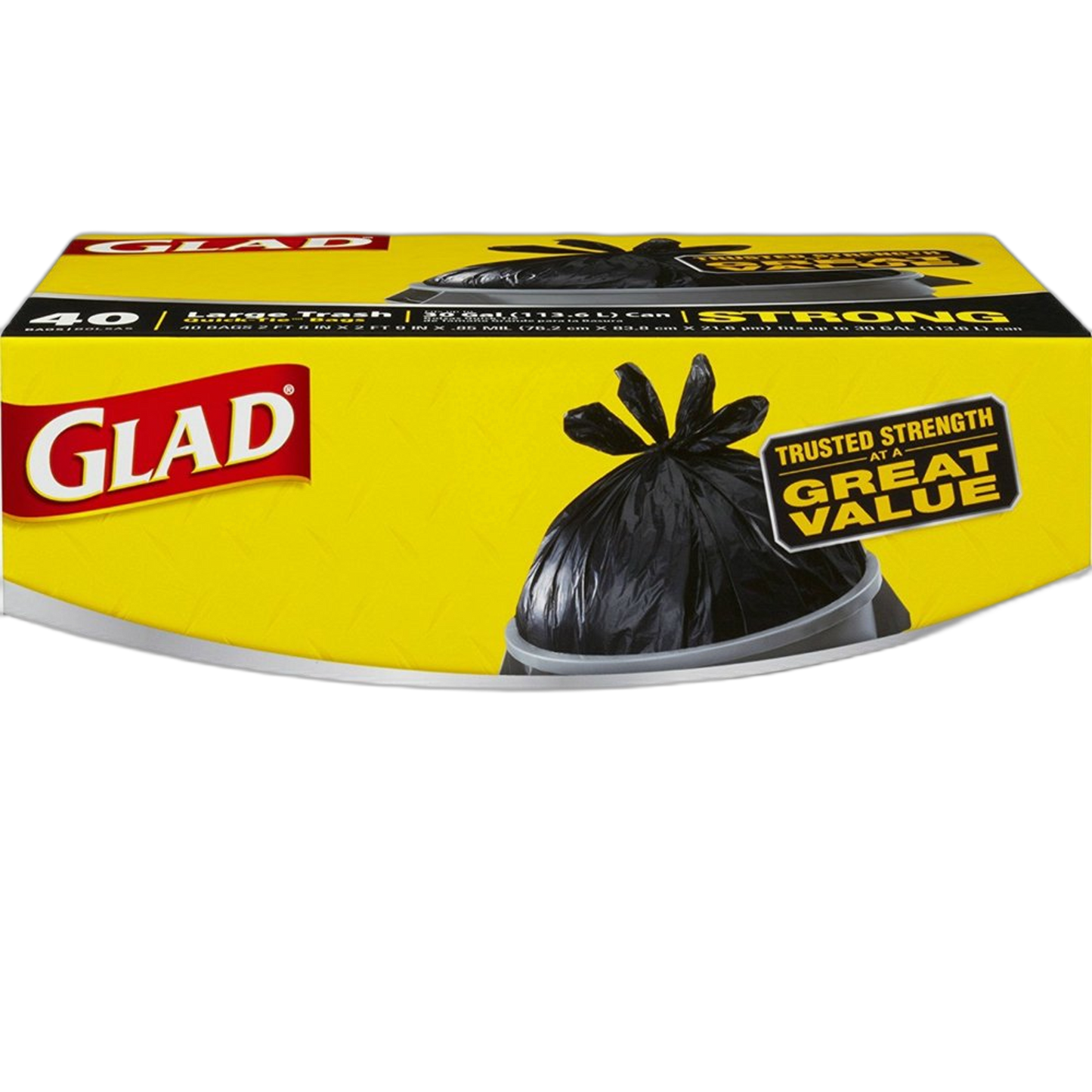 Glad Trash Bags, Large Quick-Tie Garbage Bags - Extra Strong 30 Gallon Black Trash Bag - 40 Count