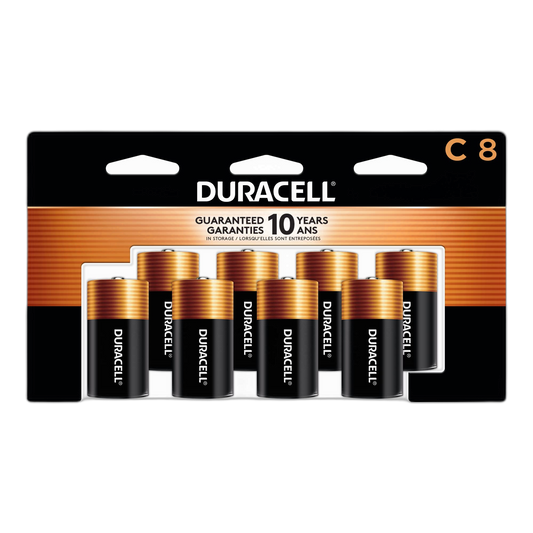 Duracell Coppertop C Batteries, 8 Count Pack, C Battery with Long-lasting Power, All-Purpose Alkaline C Battery for Household and Office Devices