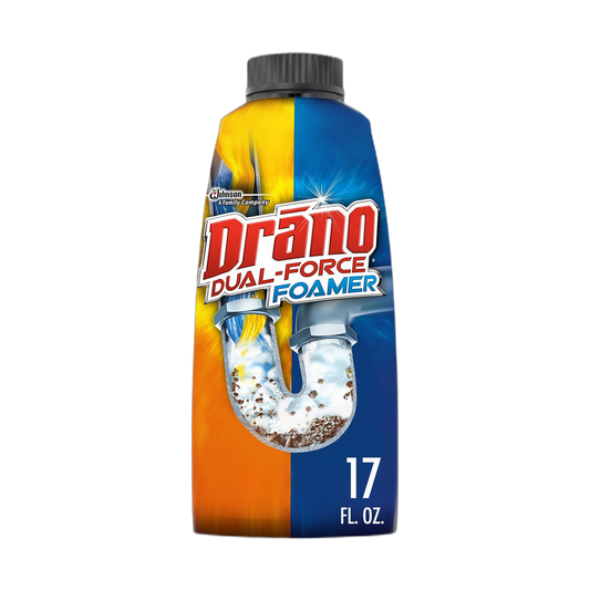 Drano Dual-Force Foamer Drain Clog Remover and Cleaner for Shower or Sink Drains, Unclogs and Removes Sources of Odor, 17 Fl Oz