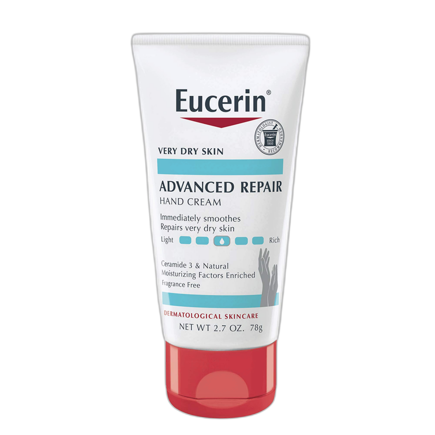 Eucerin Advanced Repair Hand Cream, Travel Size Hand Cream for Dry Hands, Unscented Hand Moisturizer Enriched with Ceramides, 2.7 Oz Tube