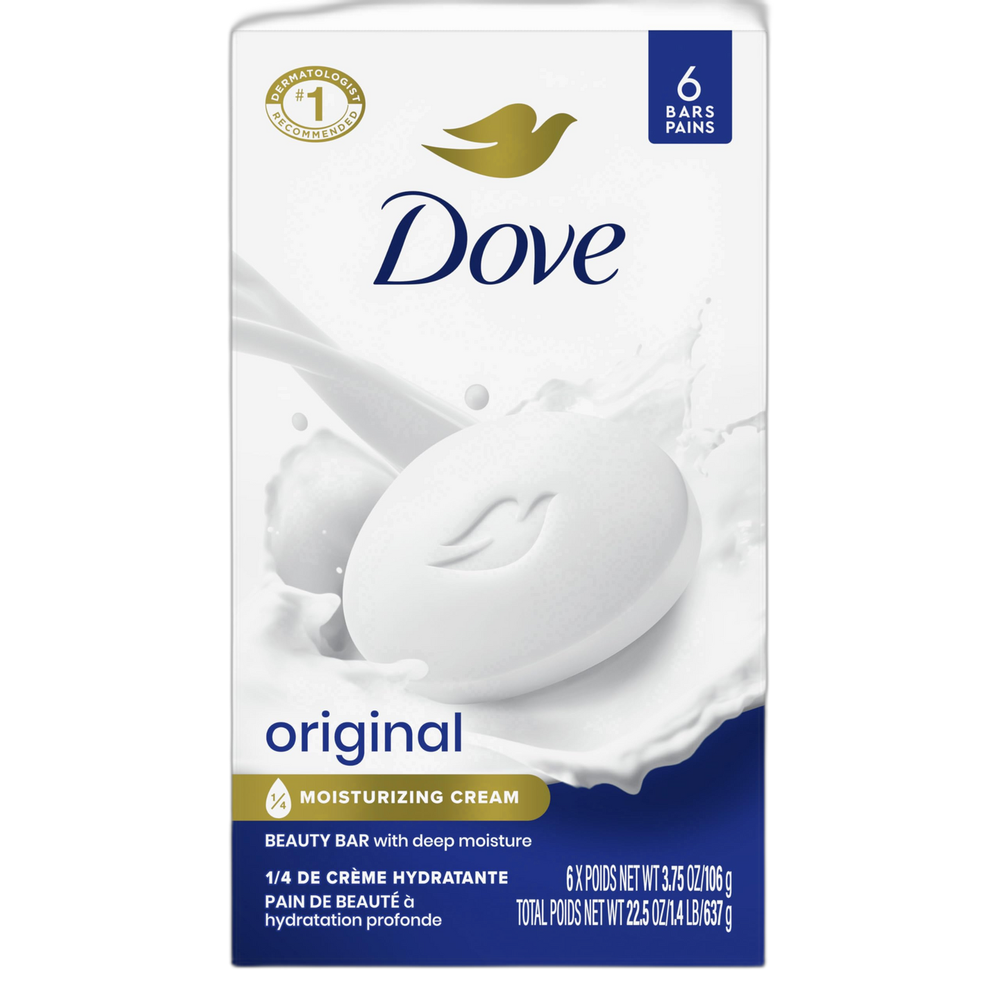 Dove Beauty Bar Soap Original, 6 Bars for Soft, Smooth Skin, with 1/4 Moisturizing Cream 3.75 oz