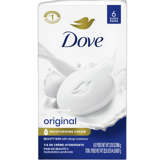 Dove Beauty Bar Soap Original, 6 Bars for Soft, Smooth Skin, with 1/4 Moisturizing Cream 3.75 oz