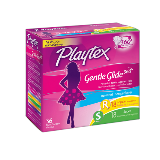 Playtex Gentle Glide Tampons, Plastic, Multi-Pack, Unscented, 18 regular/18 super 36 ct.