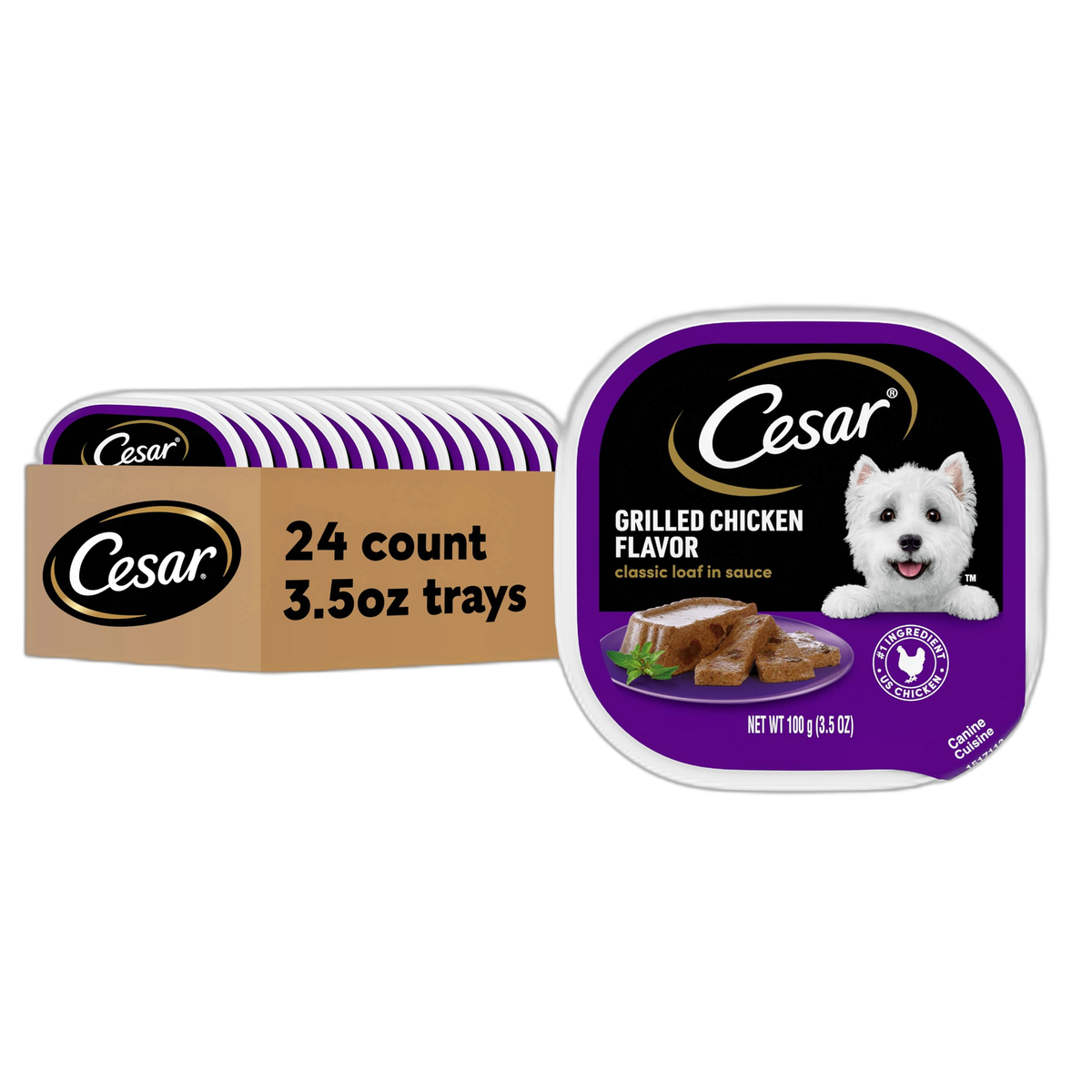 Cesar Wet Dog Food Classic Loaf in Sauce Grilled Chicken Flavor, 3.5 oz. Easy Peel Trays (24 Count, Pack of 1)