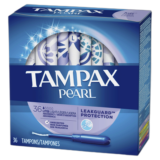 Tampax Pearl Plastic Tampons, Light Absorbency, Unscented, 36 Count (Pack of 2) (72 Total Count) (Packaging May Vary)