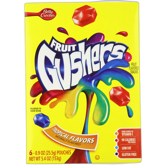 Betty Crocker Fruit Gushers Fruit Flavored Snacks, Tropical Flavors, 6-Count Pouches (Pack of 6)