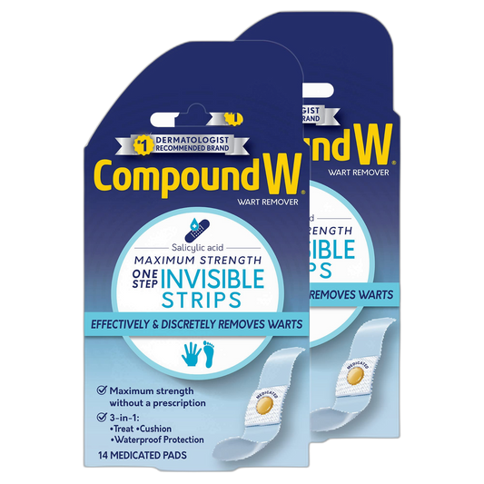 Compound W Maximum Strength One Step Invisible Wart Remover Strips, 14 CT, 2 Pack