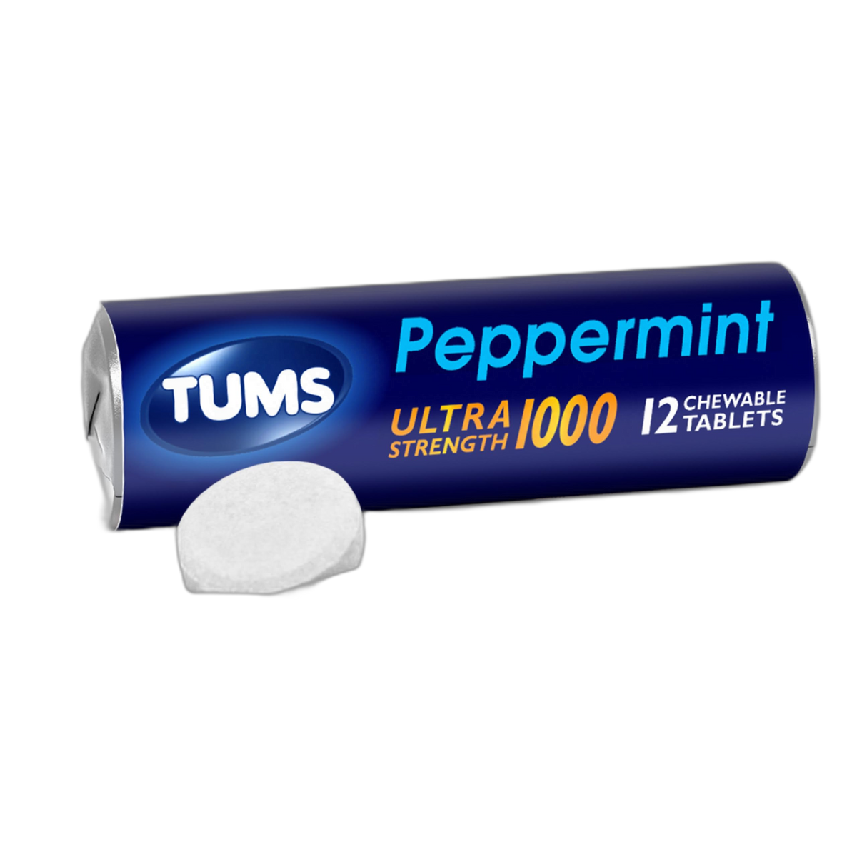 TUMS Ultra Strength Chewable Antacid Tablets for Heartburn Relief, Peppermint - 12 Count Rolls