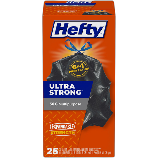 Hefty Ultra Strong Multipurpose Large Trash Bags, Black, Unscented, 30 Gallon, 25 Count