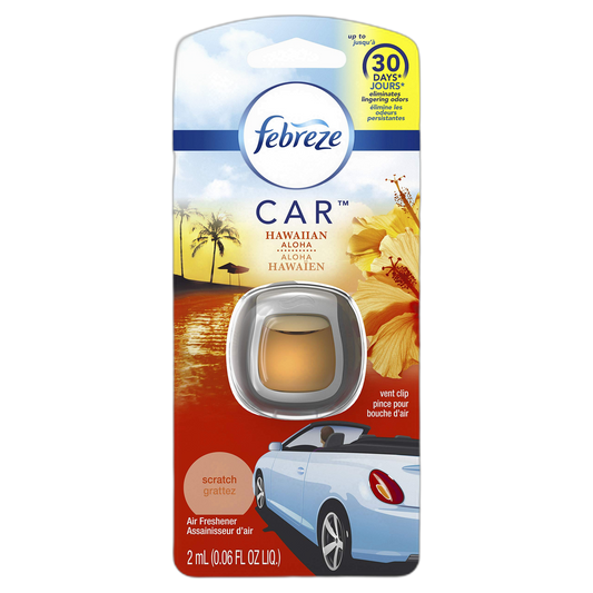 Febreze Car Air Fresheners, Hawaiian Aloha, Odor Eliminator for Strong Odors Car Vent Clips, 0.06 Fl. Oz.