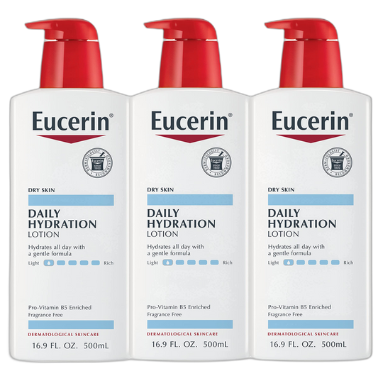 Eucerin Daily Hydration Body Lotion, Unscented Body Lotion for Sensitive Dry Skin, 16.9 Fl Oz Pump Bottles, 3 Pack