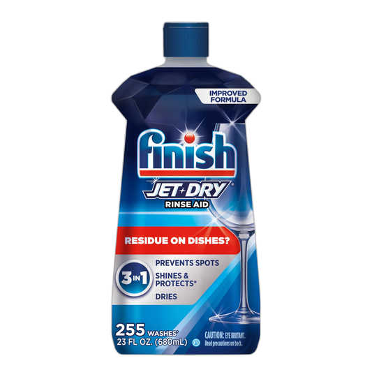 Finish Jet-Dry Dishwasher Rinse Aid, Compatible with Dishwasher Detergent, Prevents Spots & Residues, Dries, Shine & Protects, 23 oz, 225 Washes.