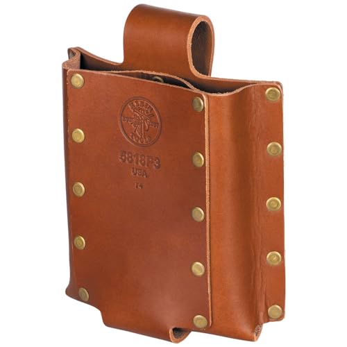 Klein Tools 5818P3 3-Pocket Leather Tool Holder, Compact Riveted Pouch for Pliers, Cutters, Measuring Tools, Tunnel Loop, Fits 3-Inch Belts