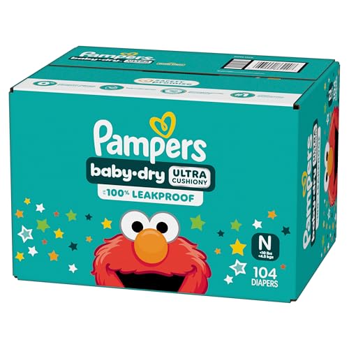 Pampers Diapers - Baby Dry - Size 0, 104 Count, Absorbent Disposable Newbort Diaper (Packaging May Vary)