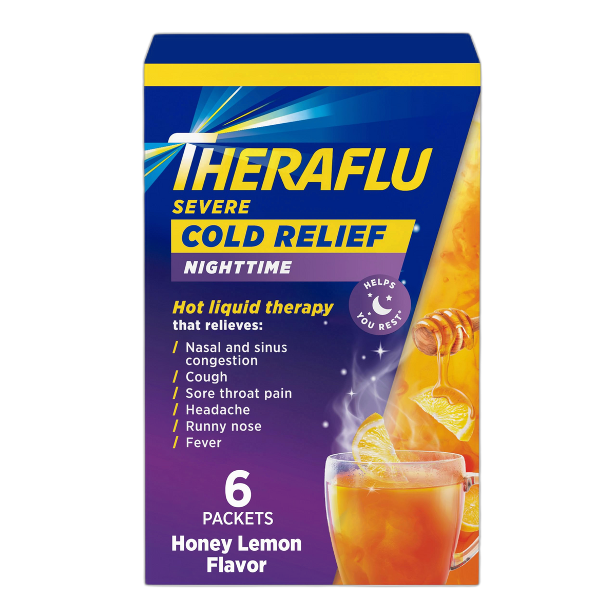 Theraflu Nighttime Severe Cold Relief Honey Lemon Flavor Powder - 6 Ct (Pack of 1)