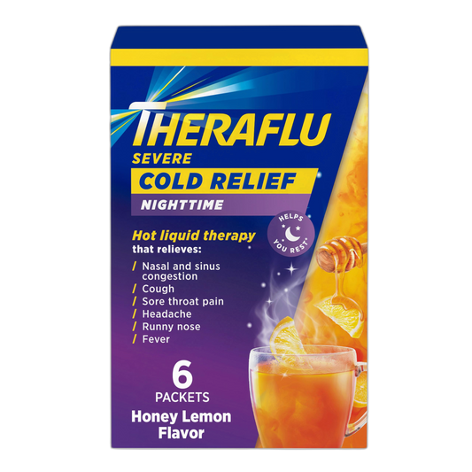 Theraflu Nighttime Severe Cold Relief Honey Lemon Flavor Powder - 6 Ct (Pack of 1)