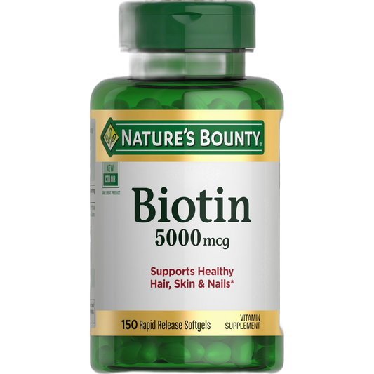 Nature's Bounty Biotin, Vitamin Supplement, Supports Metabolism for Cellular Energy and Healthy Hair, Skin, and Nails, 5000 mcg, 150 Softgels