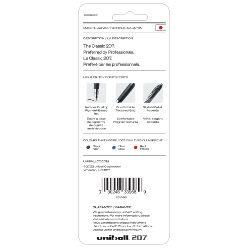 uniball™ 207 Retractable Gel Pens, Medium Point (0.7mm), Assorted, 3 Pack