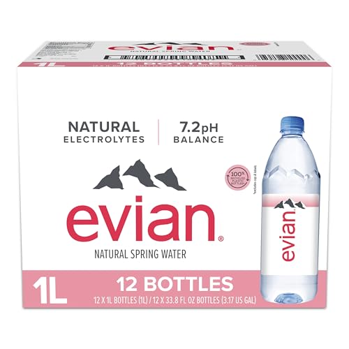 Evian Natural Spring Water, 1 L bottle, 12 pack