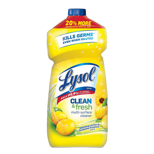 Lysol Multi-Surface Cleaner, Sanitizing and Disinfecting Pour, to Clean and Deodorize, Sparkling Lemon & Sunflower Essence, 48oz